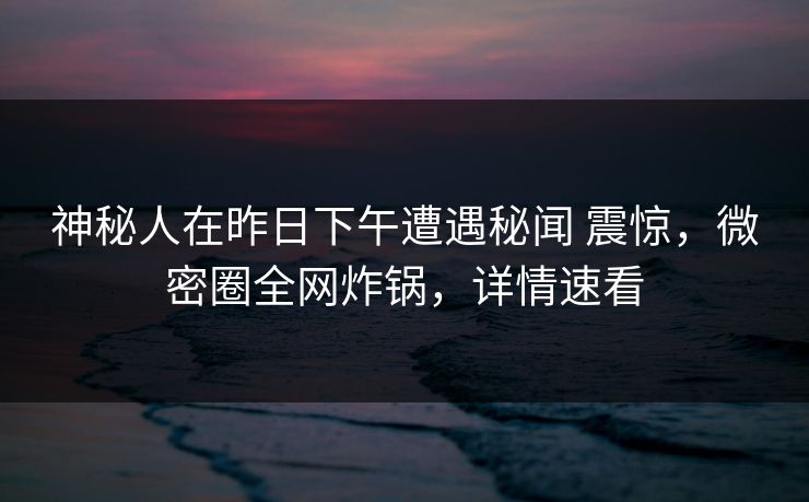 神秘人在昨日下午遭遇秘闻 震惊，微密圈全网炸锅，详情速看